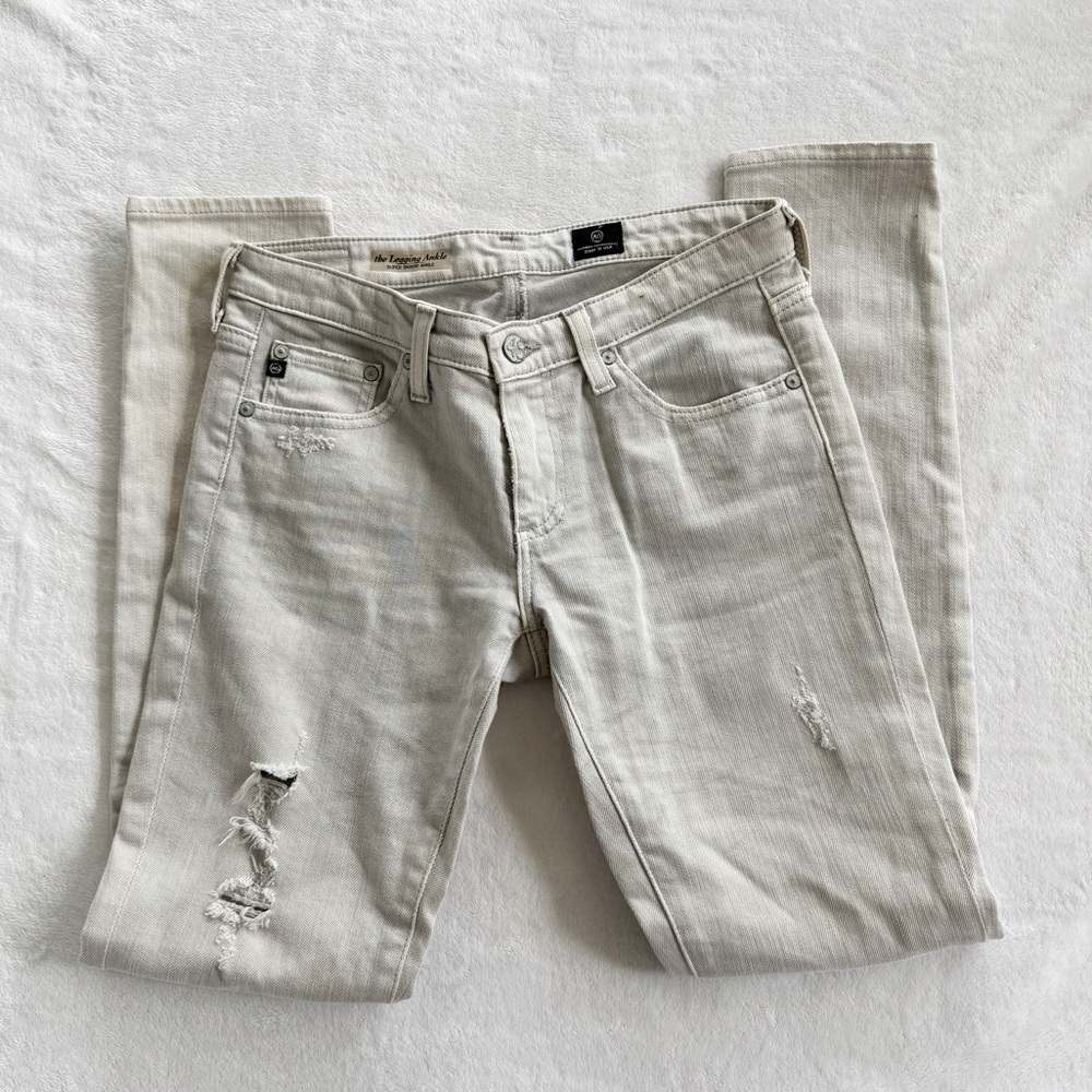 AG light gray distressed skinny jeans